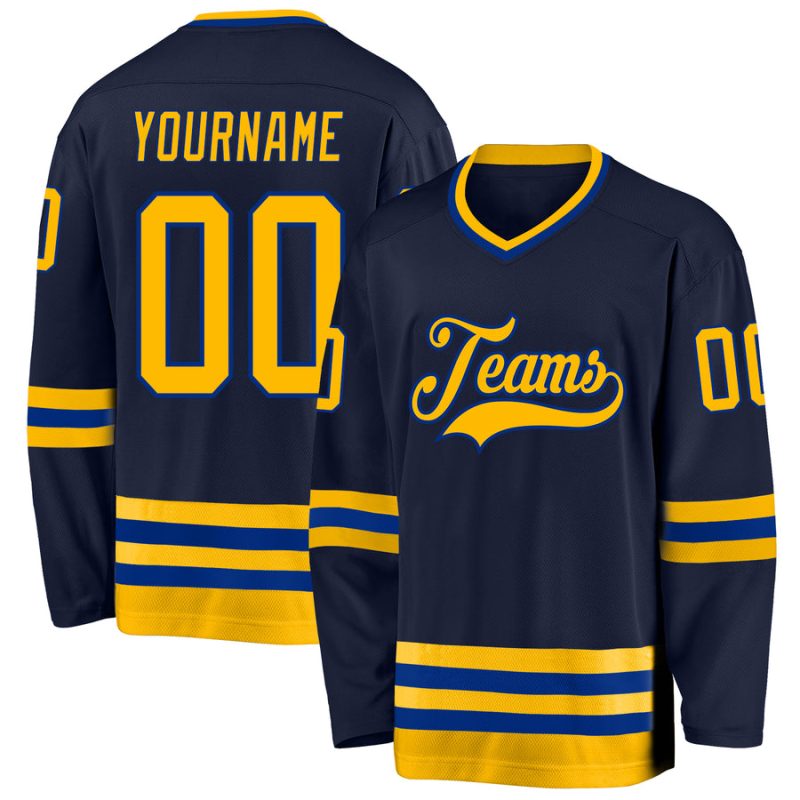 Custom Teal Gold-Navy Classic Style Hockey Jersey main image 0