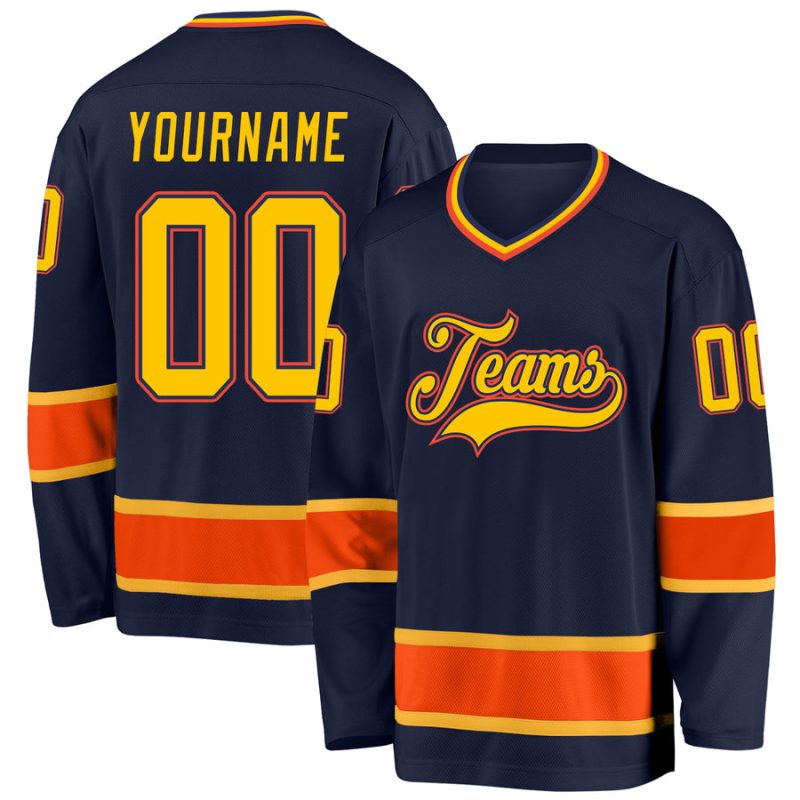 Custom Navy Orange-White Classic Style Hockey Jersey main image 1